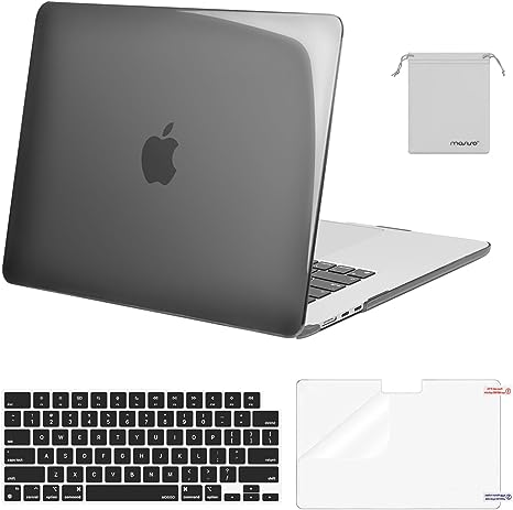 MOSISO Compatible with MacBook Air 15 inch Case 2023 Release A2941 M2 Chip with Liquid Retina Display Touch ID, Plastic Hard Shell&Keyboard Cover&Screen Protector&Storage Bag, Smoke Black