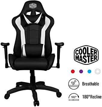 Cooler Master Caliber R1, PC Gaming Racing Chair Ergonomic High Back Office Chair, Seat Height and Armrest Adjustment, Recliner, Cushions with Headrest and Lumbar Support- White