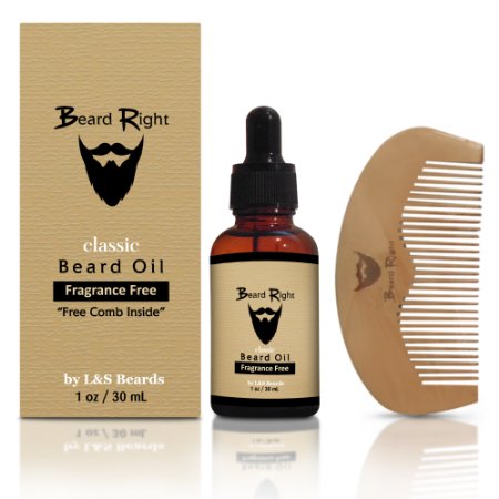 Beard Conditioner Oil & Softener Fragrance Free Complete Beard Kit with Wooden Beard Comb, All Natural Vitamin E, & Jojoba Blend, Mens Facial Hair Care, Removes Itching, Gives Your Beard It's Right!