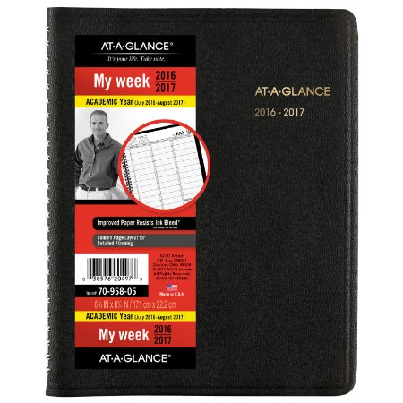 AT-A-GLANCE Academic Year Weekly Appointment Book / Planner, July 2016 - August 2017, 6-3/4"x8-3/4", Black (70-958-05)