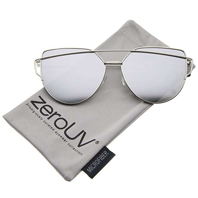 zeroUV - Oversize Metal Frame Thin Temple Color Mirror Flat Lens Aviator Sunglasses 62mm