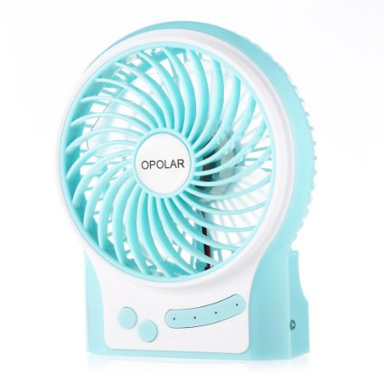 OPOLAR F202 Portable Rechargeable Fan, Mini USB fan with 1800mAh Lithium Battery, Desk Fan, Table Fan, Travel Fan, Office Fan, Small Personal Fan/Outdoor Fan, 3 Speeds, with LED Light-Bluez