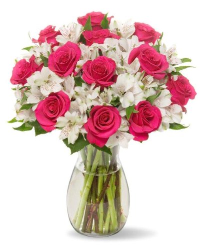 Signature Long Stem Rose Alstro Bouquet - With Vase