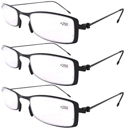 Eyekepper 3-Pack Unique Lightweight Stainless Steel Frame Cheap Reading Glasses for Men and Women Black  4.0