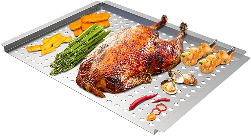 soldbbq Grill Baskets, Stainless Steel Grill Vegetable Basket, Grill Topper Tray Replaces Part for Traeger, Pit boss, Cooking Tray for Vegetable, Fruit and Other Small Food, 16" x 11.5"