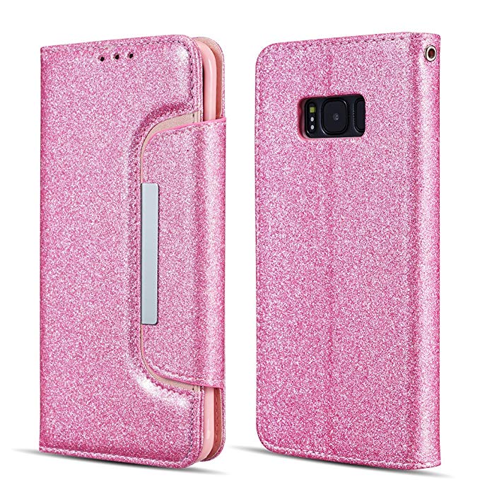 UEEBAI Case for Samsung Galaxy A5 2017,Luxury Bling Glitter Case with [Big Magnetic Buckle] [Card Slots] Stand Function PU Leather Flip Wallet Cover Case for Samsung Galaxy A5 2017 - Pink