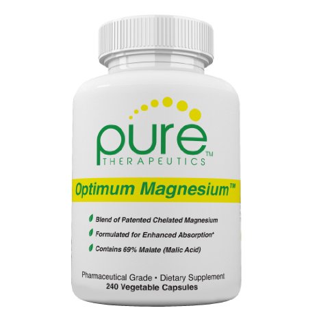 Optimum Magnesium - 240 Vegetable Capsules  Contains 250 mg of Magnesium Traacs Magnesium Lysyl Glycinate Chelate Di-magnesium Malate and 830 mg of Malic Acid As Di-magnesium Malate Both Formulated for Enhanced Absorption  Improved Formula - FREE OF Magnesium Stearate  Pharmaceutical Grade