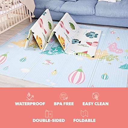 Baby Essentials Foam Baby Playmat, Extra-Large Messy Crawling Play Mat, New Born Foldable Reversible, Water-Proof Non-Toxic Gym Mat, Extra Thick 180x160cm