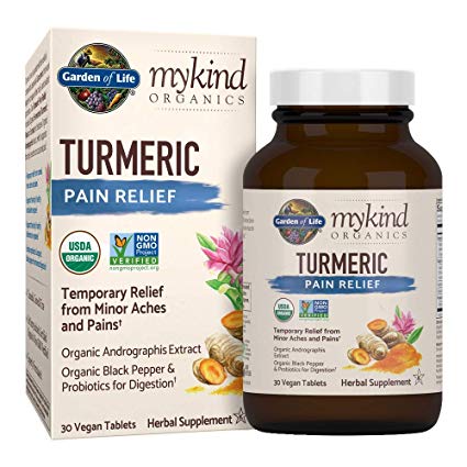 Garden of Life mykind Organics Turmeric Pain Relief 30 Tablets - 50mg Curcumin (95% Curcuminoids), Andrographis, Black Pepper & Probiotics - Organic, Non-GMO, Vegan & Gluten Free Herbal Supplements