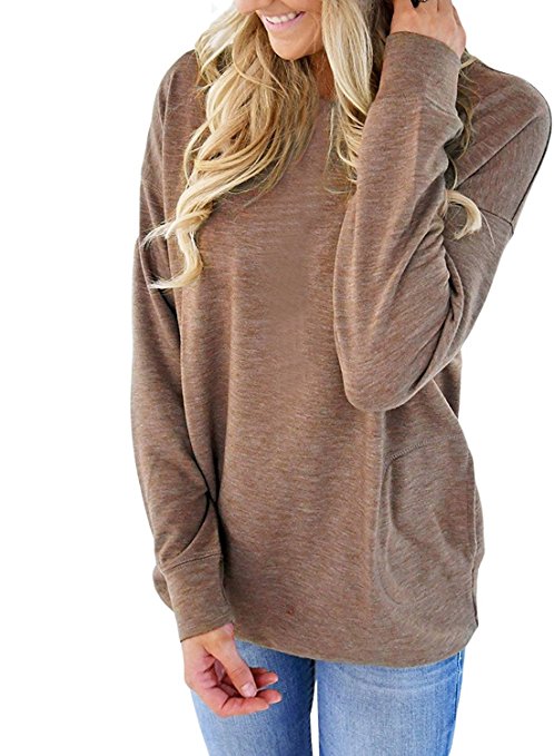 CadeVic Women's Casual Long Sleeve Round Neck Sweatshirt Loose T Shirt Tops