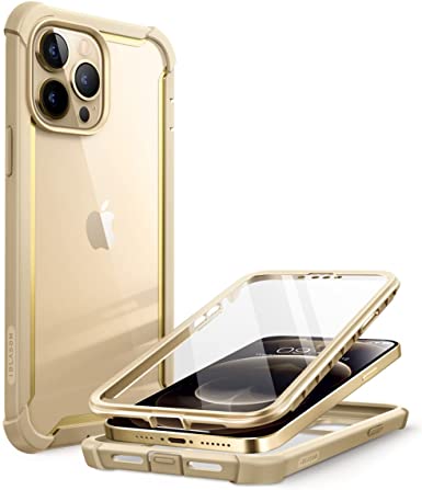 i-Blason Ares Case for iPhone 13 Pro Max 6.7 inch (2021 Release), Dual Layer Rugged Clear Bumper Case with Built-in Screen Protector (Desert/Gold)