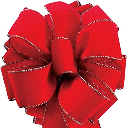 Red Velvet Ribbon Wired 2.5 (2 1/2) Inch Wide Wire-Edge Gold Trim: 30 Yards Christmas Wrap, Valentine's Day Indoor/Outdoor Xmas Tree Bows/Winter Wedding Bow/Valentine Ribbons for Crafts & Gifts