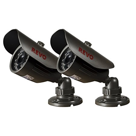 REVO America RCBS30-2ABNDL2 660 TVL Indoor/Outdoor Bullet Surveillance Camera with 80-Feet Night Vision (Gray), 2- Pack