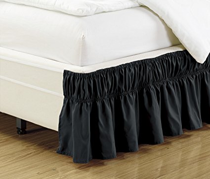 Mk Collection Wrap Around Style Easy Fit Elastic Bed Ruffles Bed-Skirt Queen-king Solid Black New