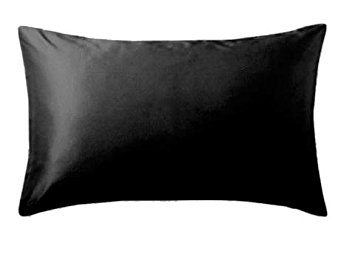300 Thread Count Satin Bed Pillowcase with Envelop Closure, Set of 2 (Standard, Black)