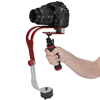 Pro Handheld Steadycam Video Stabilizer Handle Grip Steady Support for Canon Nikon Sony Camera Cam Camcorder DV DSLR - Rubber Handle, Red & Black
