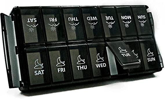 GIIYAA Pill Case Quick-Fill Weekly Pill Organizer 2 Times a Day, Extra Large 7 Day Pill Case, AM PM Pill Box for Pills/Vitamin/Fish Oil / Supplements (Black)