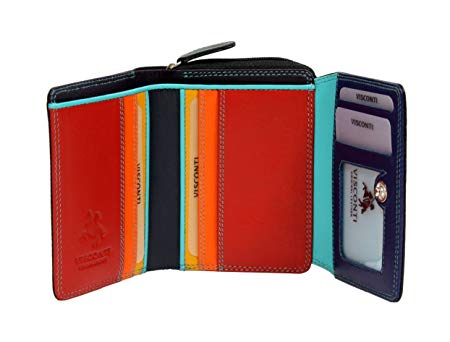 Visconti SP25 Small Multi Colored Trifold Soft Leather Wallet Purse Black Multi