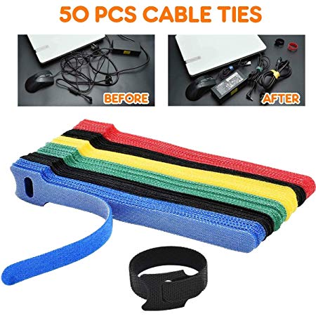 50 PCS 7.8-Inch Reusable Fastening Cable Ties Back Cable Ties Nylon Strap for Computer, Appliance and Electronic Cord Organization, Cable Organizers and Storage Sewing Accessories (Multicolor)