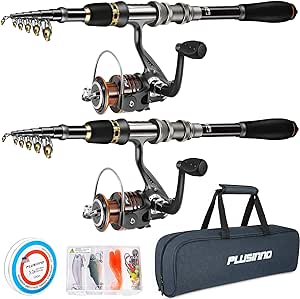 PLUSINNO Telescopic Fishing Rod and Reel Combos Full Kit, Carbon Fiber Fishing Pole, 12  1 Shielded Bearings Stainless Steel BB Spinning Reel