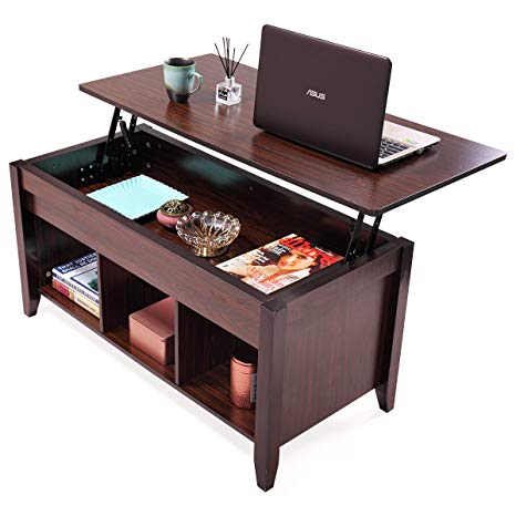 JAXPETY VD-56639HWBK Lift Top Coffee Table w/Hidden Compartment and Storage Shelves Modern Furniture