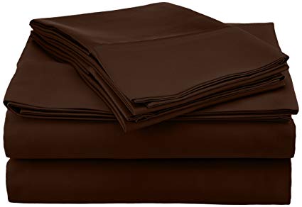 Pointehaven 500-Thread Count 100-Percent Egyptian Cotton Deep Fitted Queen Sheet Set, Chocolate