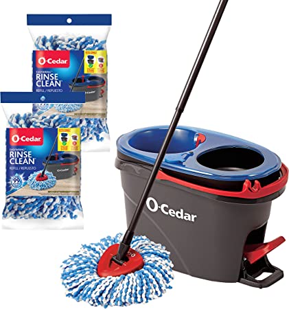 O-Cedar EasyWring RinseClean Microfiber Spin Mop & Bucket Floor Cleaning System with 2 Extra Refills