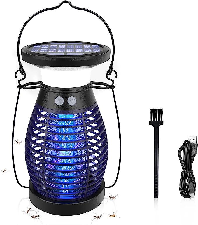 Bug Zapper, 3600V Mosquito Zapper with LED Light, Solar Mosquito Killer Indoor Outdoor, Electric Bug Zapper Rechargeable Mosquito Repellent for Patios Gardens Fly Zapper Pest Control Mosquito Trap