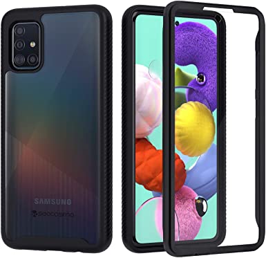 seacosmo Samsung A51 Case, [Built-in Screen Protector] Full Body Clear Bumper Case Shockproof Protective Phone Cases Cover for Samsung Galaxy A51/A515, Black
