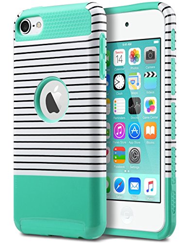 iPod Touch 6 Case,iPod 6 Cases for girls,ULAK Ultra Slim Dual Layer Hybrid Protective Case Hard Cover for Apple iPod touch 5 6th Generation (Minimal Mint Stripes)