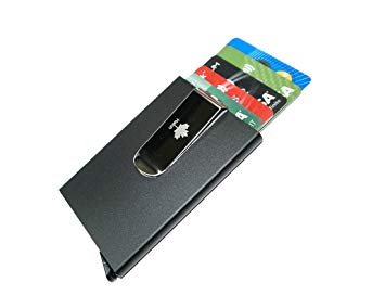 Credit Card Holder RFID Blocking Aluminum Money Clip Pop-up Metal Wallet (Black)