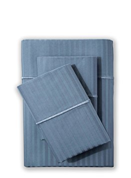 500 Thread Count 100% Cotton Sheet Set, Stripe Sheets, Soft Sateen Weave,Full Sheets, Deep Pockets,Hotel Collection,Luxury Bedding-Bestseller- Super Sale 100% Cotton, Blue by Feather & Stitch