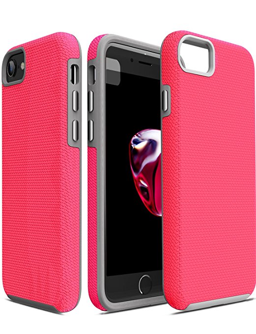 TOZO for iPhone 7 Case ARMOR Series Football Pattern Texture Soft Touch Anti-Slip Grip [Shock Proof] Ultra Rugged Dual Layer Protect Case for iPhone 7 4.7 inch, [Gray Pink]