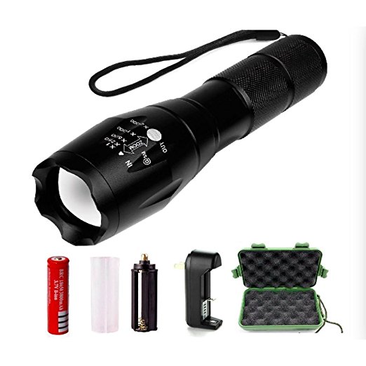 Long Love Outdoor Tactical Flashlight Ultra Bright LED Handheld Portable Flashlights Water Resistant Torch with Adjustable Focus and 5 Light Modes Battery Included (FlashLightKit)
