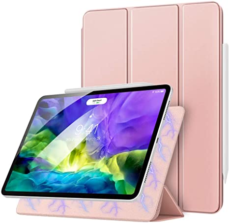 MoKo Magnetic Smart Folio Case Compatible with iPad Pro 11 2nd Gen 2020 & 2018 [Support Apple Pencil 2 Charging] Slim Lightweight Shell Stand Cover, Auto Wake/Sleep - Rose Gold