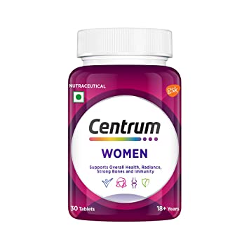 Centrum Women,Multivitamin with Biotin, Vitamin C & 21 vital Nutrients for Overall Health, Radiance, Strong Bones & Immunity (Veg)|World's No.1 Multivitamin (30's Tablet)