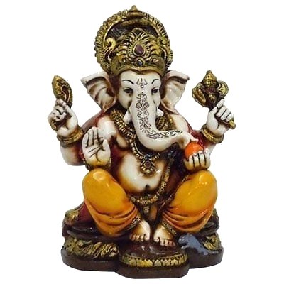Lightahead® The Blessing. A colored & Gold statue of Lord Ganesh Ganpati Elephant Hindu God made from Marble powder in India