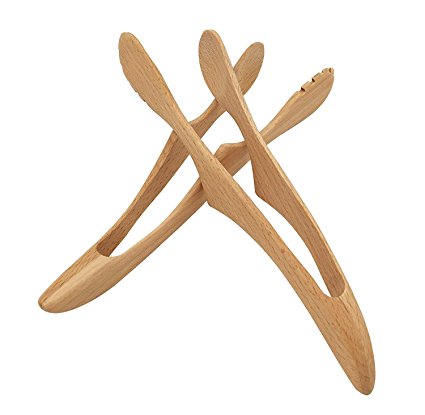 AKcook Kitchen Tong set, Wooden Tongs, 10" Toaster Tongs, Food Tongs 2-Piece (Stand)