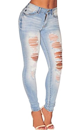 Nicetage Women High Waist Hippie Skinny Extreme Ripped Jeans Stress Slim Pants Casual Denim Trousers