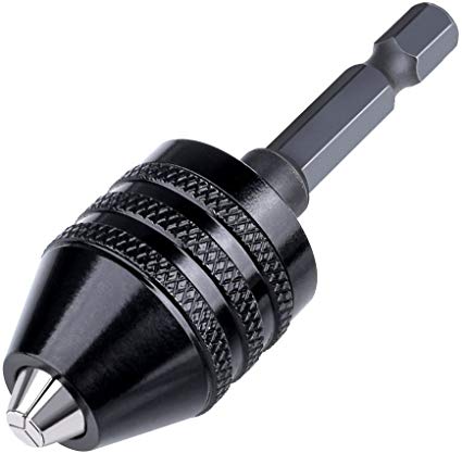 Hymnorq Keyless Aluminum Alloy Black Mini 3-Jaw Drill Chuck Screwdriver Adapter with Quick-Change 1/4" Hex Shank to Hold 0.3-6.5mm Drill Bits Milling Cutters
