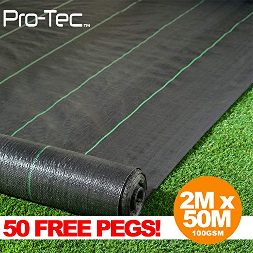Pro-Tec 2m x 50m Heavy Duty 100g Weed Control Membrane Ground Cover Landscape Fabric   50 FREE PEGS