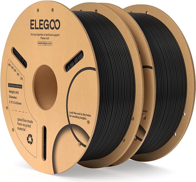 ELEGOO PLA Filament 1.75mm Black 2KG, 3D Filament Dimensional Accuracy  /- 0.02mm, 2pcs 1kg Cardboard Spool(2.2lbs) 3D Printing Filament Fits for Most FDM 3D Printers