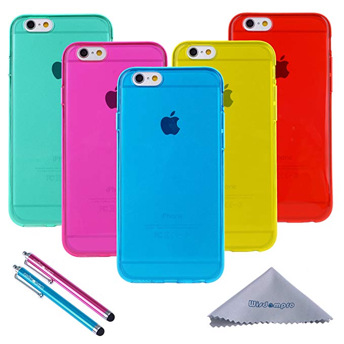 iPhone 6 Case Clear, iPhone 6s Case, Wisdompro Bundle of 5 Pack [Extra Thin][Slim] Jelly Soft TPU Gel Protective Case Cover for Apple 4.7" iPhone 6/6s (Blue, Aqua Blue, Hot Pink, Yellow, Red)