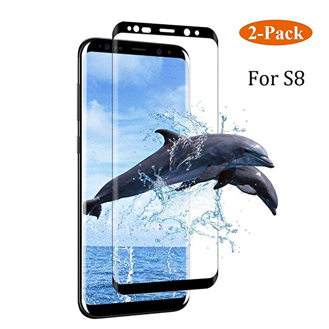 Galaxy S8 Screen Protector, [2 Pack] Dopoo S8 Tempered Glass Screen Saver 3D Curved HD Ultra Clear 9H Hardness Full Coverage Screen Film[Anti-Scratch, Anti-Bubble](NOT for S8 Plus)