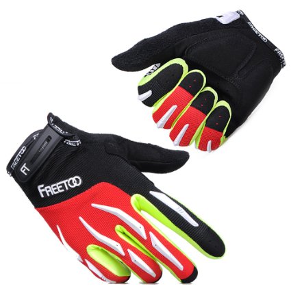 Cycling Gloves FREETOO Full Finger BikingRiding Gloves - Breathable Elastic and Protective - Ideal for Riding Hiking Climbing Camping and More Black and Red