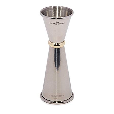 Cocktail Kingdom Japanese Style Jigger 1oz / 2oz - Stainless Steel, Mirror Finish / Gold-Plated Ring