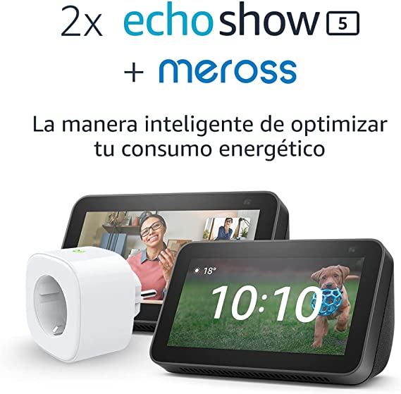 Kit de Hogar digital: 2 Echo Show 5 (2.ª generación, modelo de 2021), Antracita   Meross enchufe inteligente | Convierte tu casa en un Hogar digital y optimiza tu consumo energético