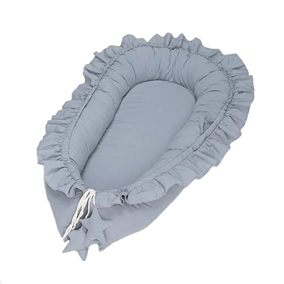 Ruffles Baby Lounger and Nest,Gray Baby Nest Sharing Co Sleeping Baby Bassinet Breathable & Hypoallergenic Portable Crib Newborn Baby Nest Machine Washable, Baby Shower Gift