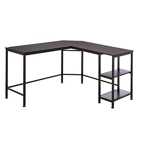 AmazonBasics L-Shape Computer Desk with Shelves for Storage - Black