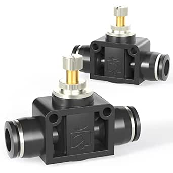 TAILONZ PNEUMATIC SCF-1/4 Air Flow Control Valve with Push-to-Connect Fitting, in-Line Speed Controller Union Straight - 1/4 Inch Tube OD x 1/4 Inch Tube OD（Pack of 1）